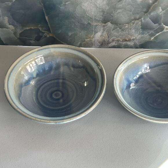 Studio Pottery Art Stoneware Bowls Set of 2 Glazed Dipped Blue Speckled - Picture 3 of 13